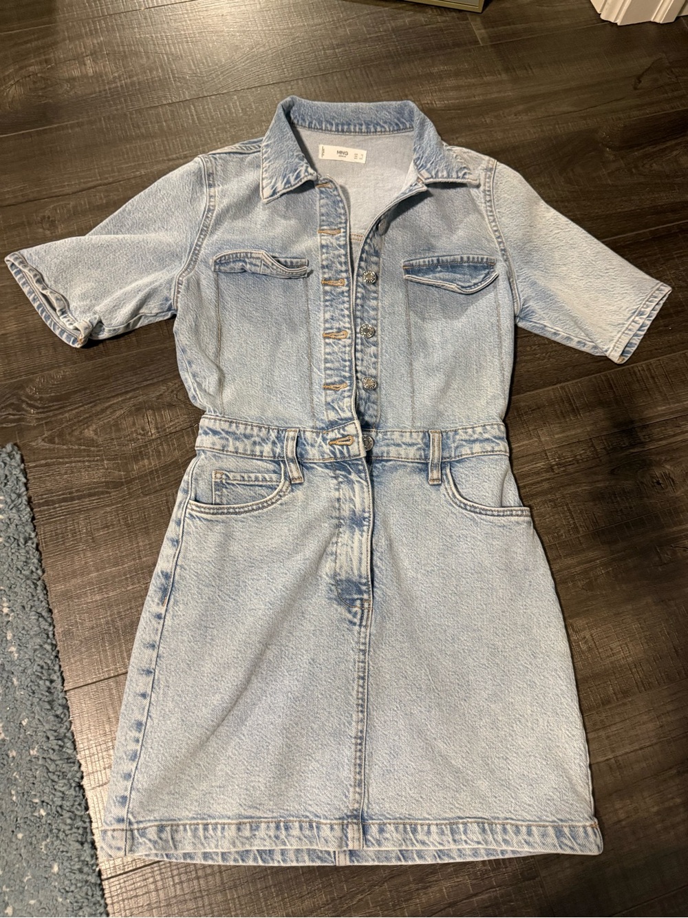 Mango Light Blue Denim Shirt Mini Dress